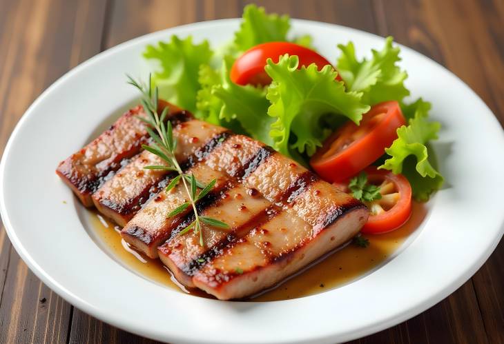 Tasty Grilled Pork with Crisp Vegetable Salad